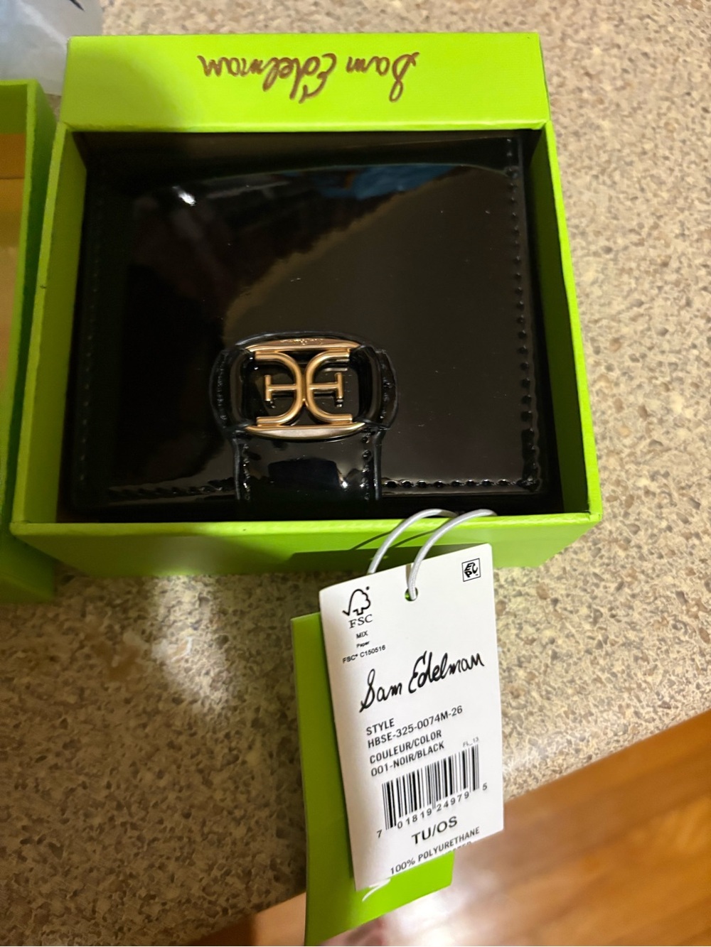 Sam Edelman Black Patent Leather Money Clip with Gold Logo